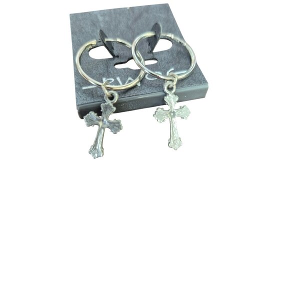 JoMa Silver Hoop Earrings With Cross Charms - Picture 2 of 3
